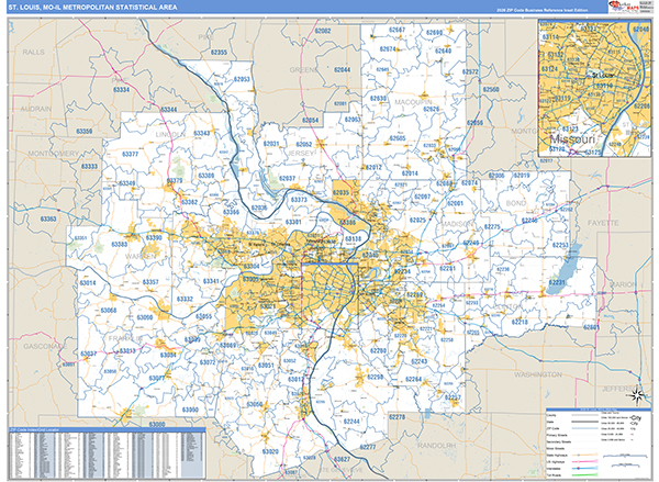St. Louis Metro Area Wall Map Basic Style